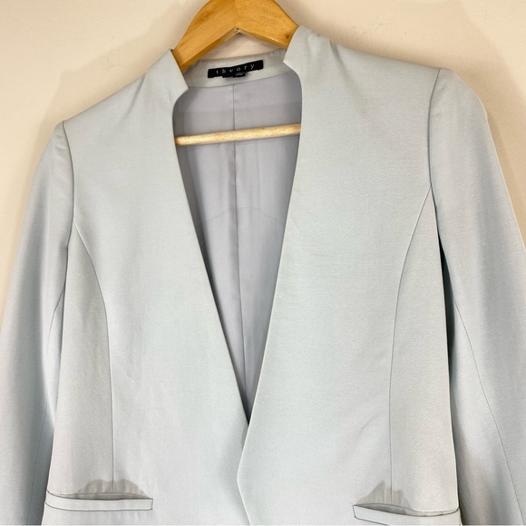 THEORY Viviette Open Front Cropped Blazer Jacket light blue women’s Size 2 - Picture 3 of 8